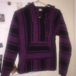 Mexican style black and purple striped hoodie